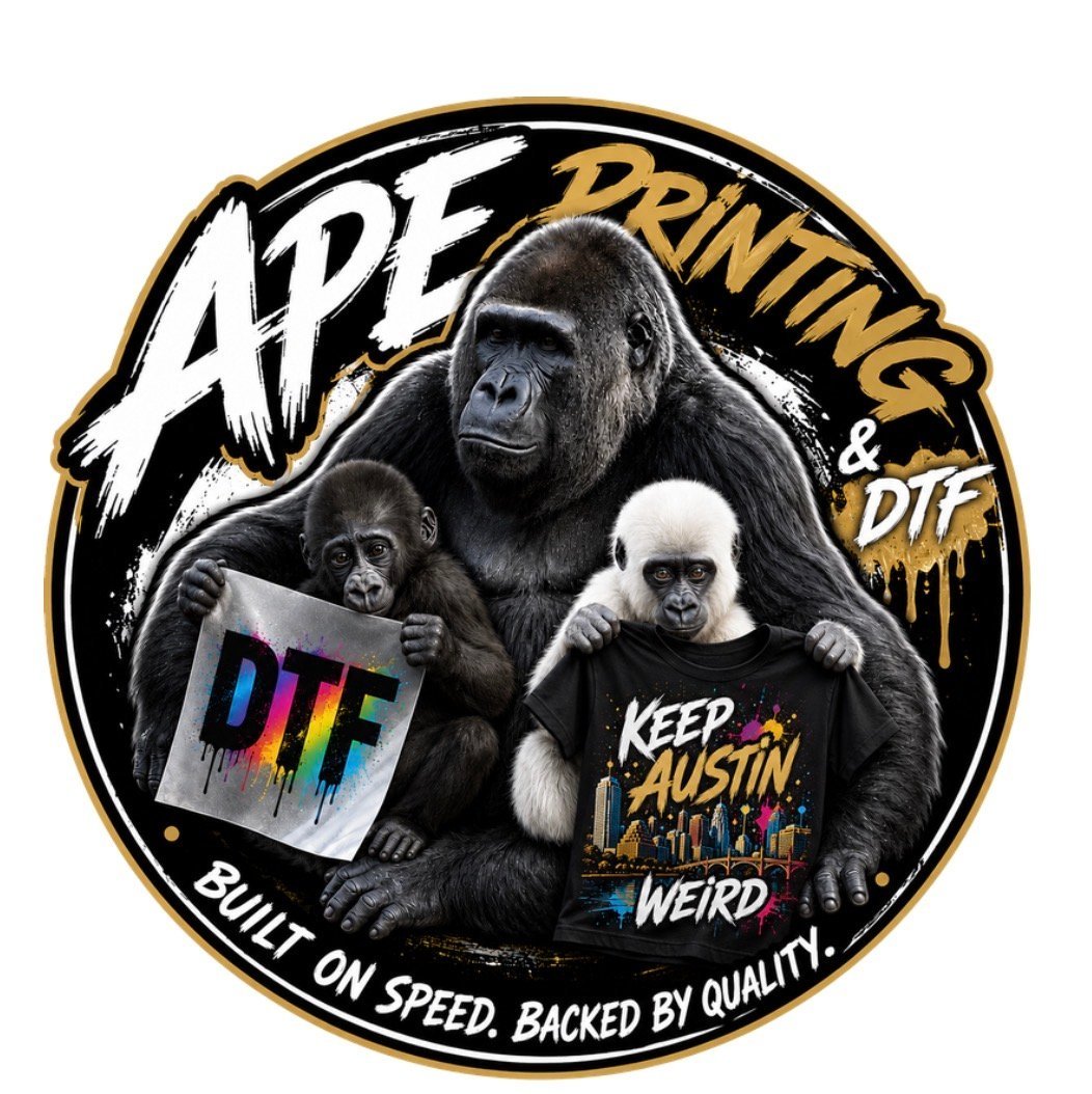 Ape Printing and DTF logo — gorillas with DTF shirt
